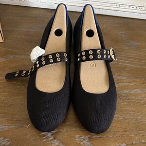 Rothy's Mary Jane Black Flats with Gold Details size 10.5